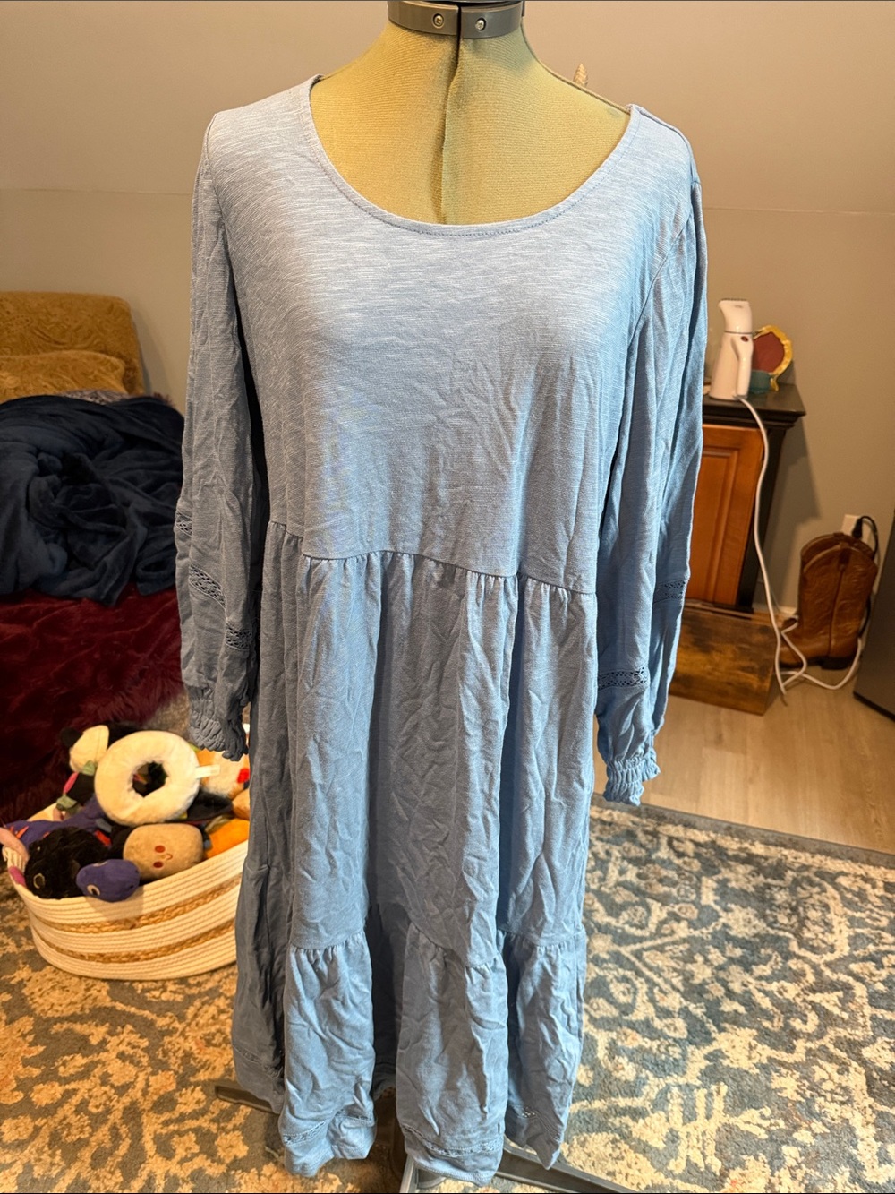 Canyon River Light Blue Long Sleeve Tiered Casual Dress